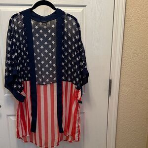Cejon Navy and Red Sheer Star Striped Kimono